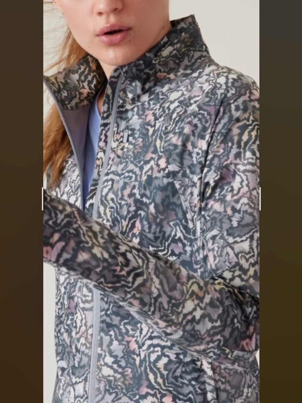 Athleta Run with it Abstract-Print Utility Jacket in Gray and Pink NWOT - Picture 2 of 7